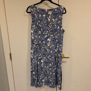 Anne Klein Blue and White Paisley Batik Midi Dress